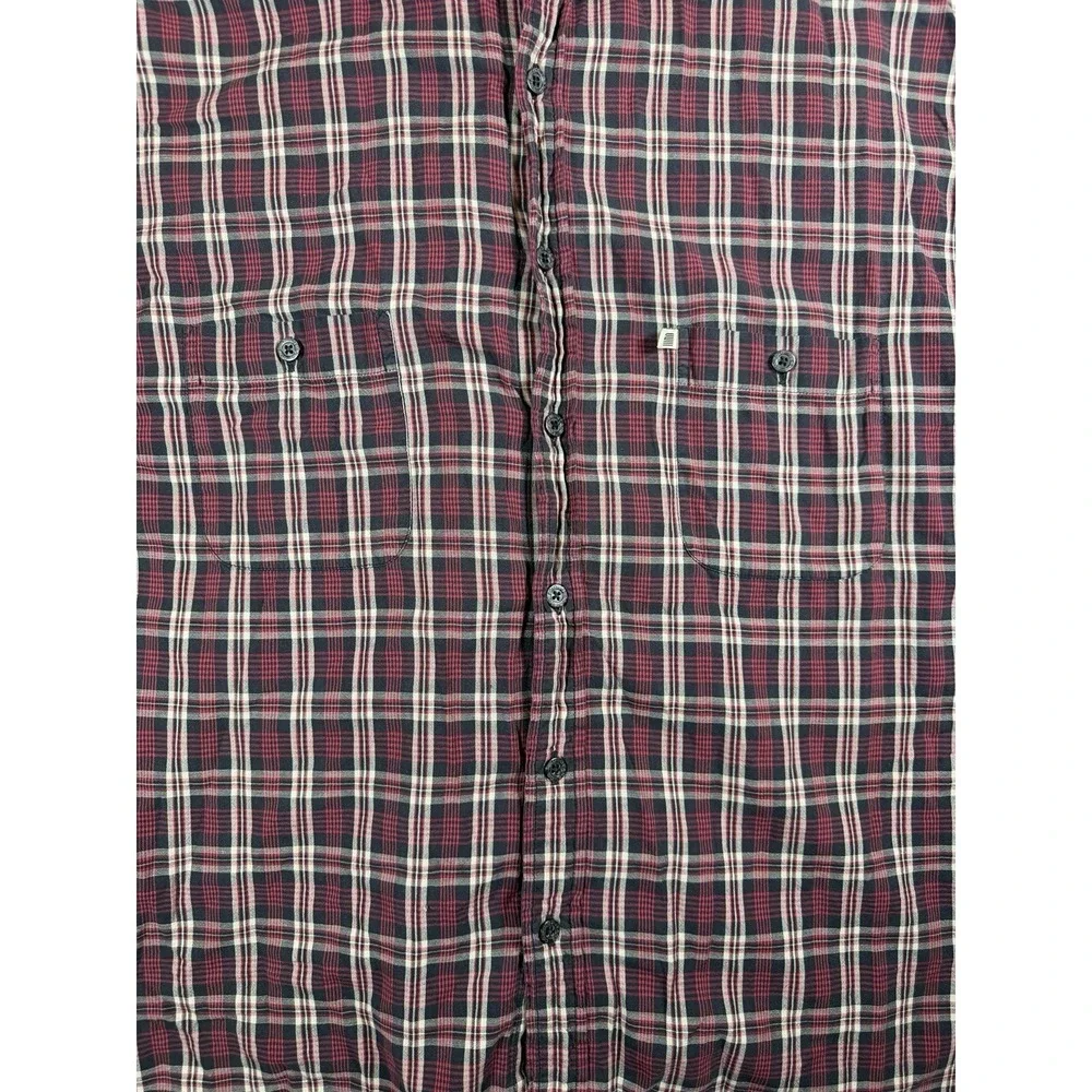 VTG Polo Jeans Co Ralph Lauren Shirt Mens L Burgundy Plaid Flag Pocket Cotton